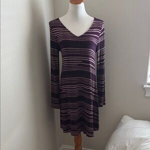 Apt. 9 Long Sleeve Striped Dress - Purple and White